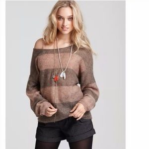 Free People Brown Oversized Thin Striped Pullover